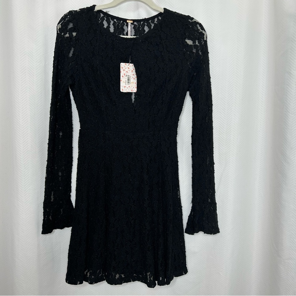 Free People Teen Witch black lace mini dress long sleeve